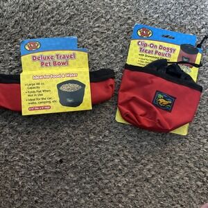 Pet Zone Deluxe Travel Pet Food/water Bowl & Clip On Dog treat Pouch
